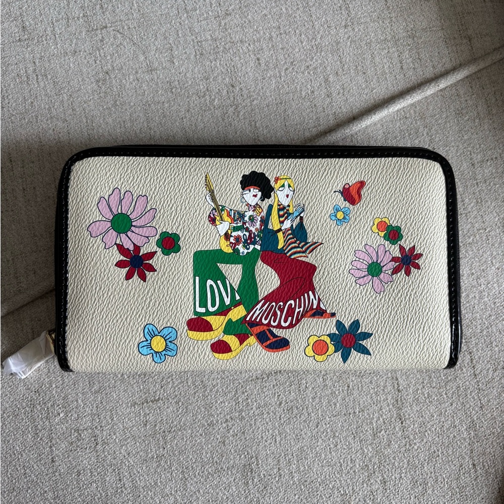 Love Moschino Saffiano Wallet – Ivory Floral Cartoon Print – NWT